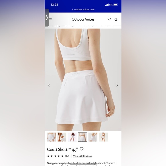 OUTDOOR VOICES Court Skort 4.5 Active Tennis Sports White - Picture 8 of 9